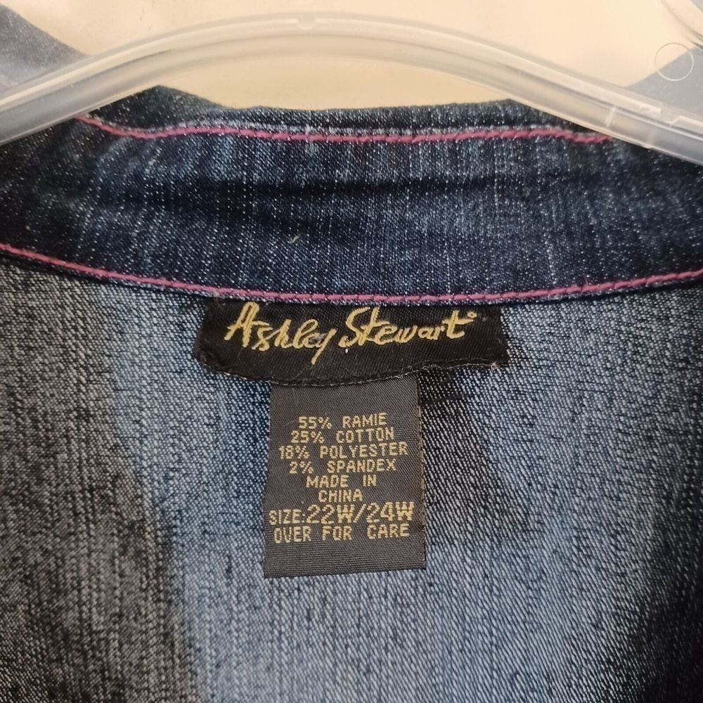 Jean Jacket Sz 22W Western Cowgirl Rodeo Contrast Stitch Stretch Ashley Stewart - Picture 7 of 7